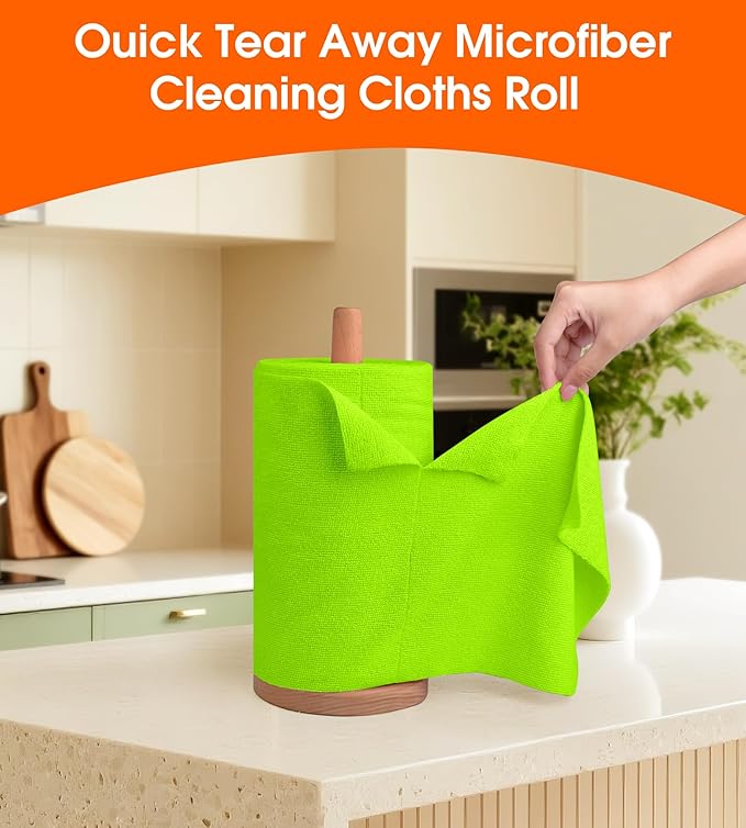 Microfiber Cleaning Cloth Roll - 100 Pack Tear Away Microfiber Paper Towels Reusable Washable Scratch-Free Kitchen Towels for Car Home Kitchen Glass Dishes (Neon Green)