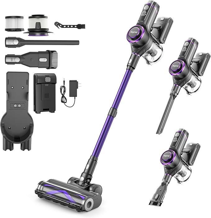 Cordless Vacuum Cleaner75Min Runtime600W 65KPA Dual Motor Pet Hair Vacuum for Home with AI Auto SuctionStick Vacuums with Self-Standing Designfor CarpetHardwood Floors