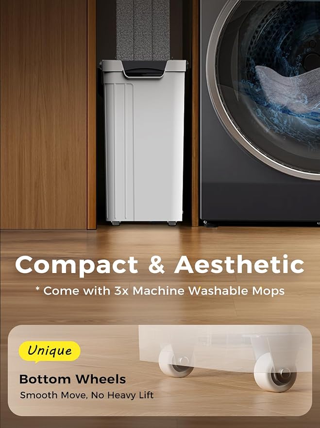 Mop and Bucket Set | Auto-Spray Cleaning | Dirty Water Separation Keep Water Fresh | Flat Mop &amp Bucket with Scraper | 3X Washable Pads | Mops for Floor Cleaning All Floors Tile Wall Window