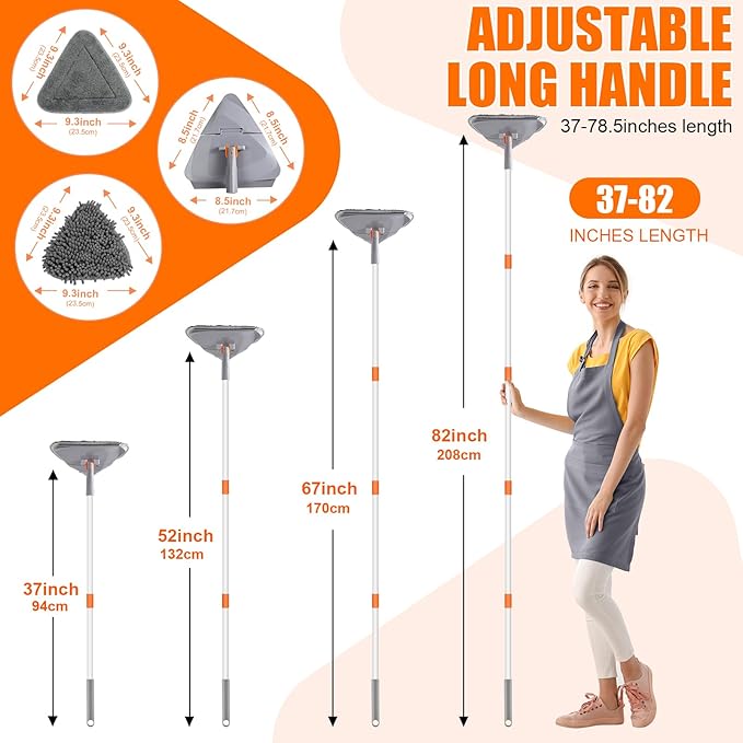 Wall Cleaner Mop with Long Handle 82 Inches 3-in-1 Ceiling Cleaning Tool Duster Adjustable Length with Replacement Microfiber Chenille Pads (4 Pads)