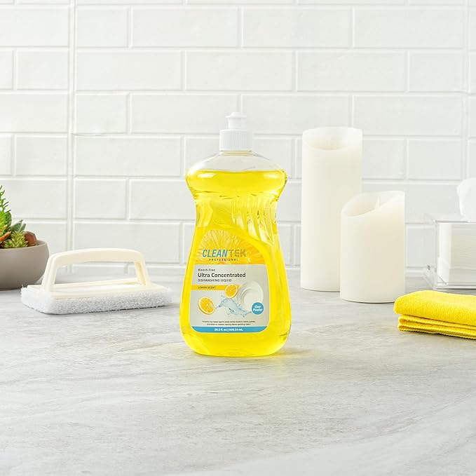 Restaurantware Dishwashing Liquid 24 Pack of 20.3 fl. oz Ultra Concentrated Liquid Dish Soap OXY Power Lemon Scent Dishwashing Detergent Bottle for Restaurants Commercial Kitchens and FoodService