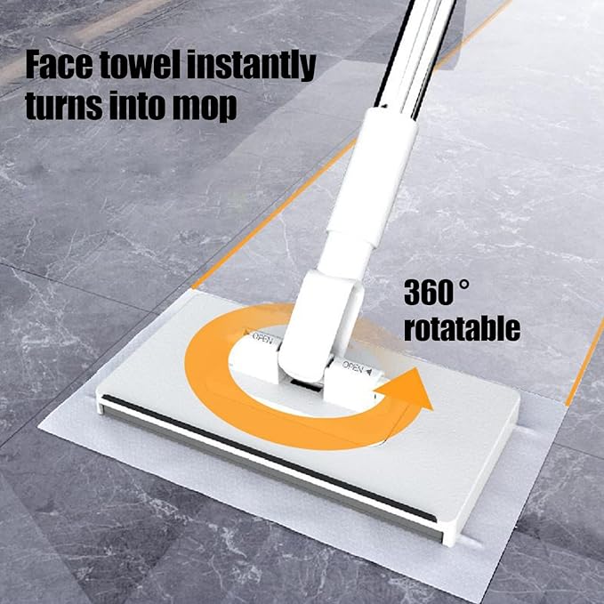 Small Dust Mop | 360-Degree Rotating Head Broom Tool - Flat Mop with 2 Reusable Pads | for Kitchen Home Tile Laminate Apartment Bathroom Corridor