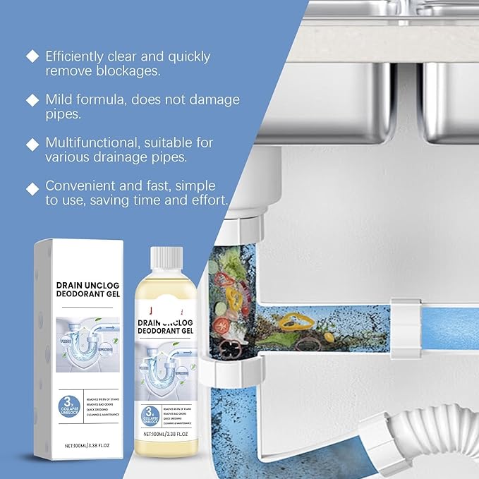 Drain Cleaner Gel - Unclog &amp Deodorize Kitchen Bathroom &amp Toilet Pipes - Dissolves Blockages Fast &amp Restores Smooth Drainage(2PCS)