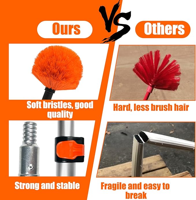 Buyplus 26FT Reach Cobweb Duster Outdoor Spider Web Cleaner Brush with Professional 5-20FT Extension Pole Non-Shedding Fluffy Bristles Suitable for Ceiling and Corner Dusters for Indoor and Outdoor