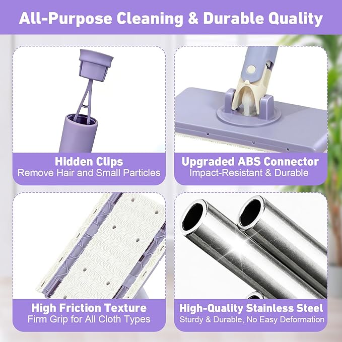 Lazy Mop Snap Grip Mini Mop for Dry &amp Wet Disposable Pads Cloth Changing &amp Zero Touch Mini Mopa with Sweeping &amp Mopping Long Handle Disposable Dust Mop for Hardwood Tile Floor Small S