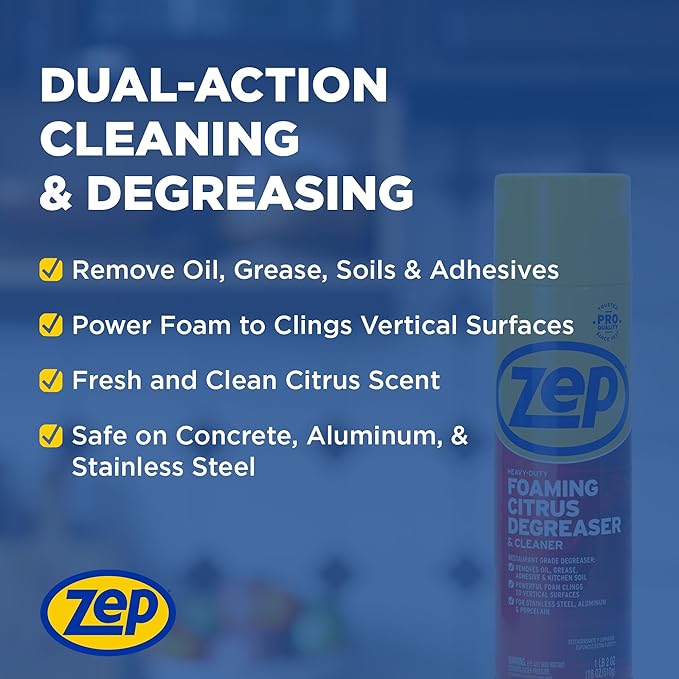 Zep Heavy-Duty Foaming Citrus Degreaser &amp Cleaner - 18 oz. (Case of 6) - ZUHFD186 - Pro-Trusted Citrus Formula Cuts Through Grease &amp Grime with Ease
