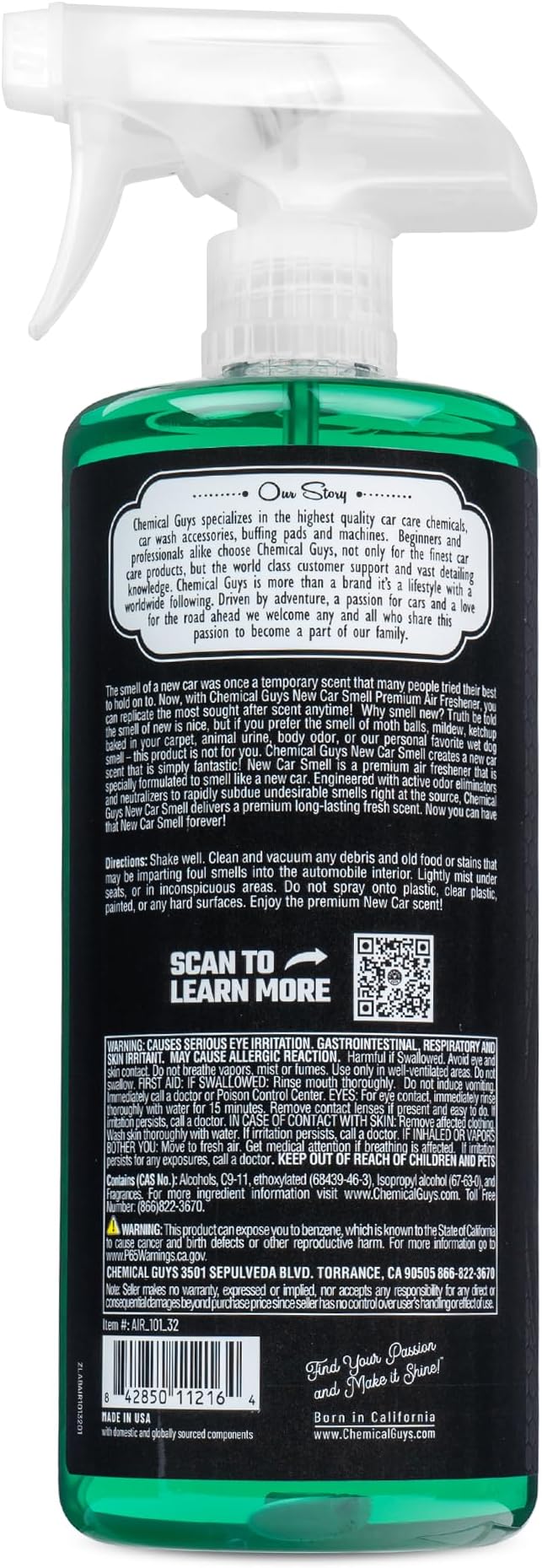 Chemical Guys New Car Smell Premium Air Freshener &amp Odor Eliminator - Fresh Interior Scent Spray for Cars Trucks SUVs RVs and More - Use in Home Office or Garage - 32 oz