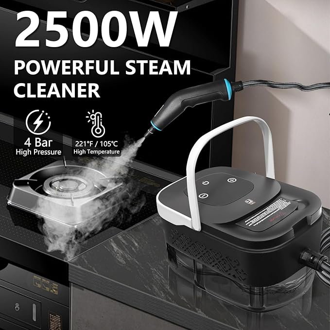 Handheld Steam Cleaner 2500W Pressurized Steam Cleaner with 3 Brush Heads Portable Steam Cleaner for Home Car Furniture Kitchen Bathroom and Wall Orange