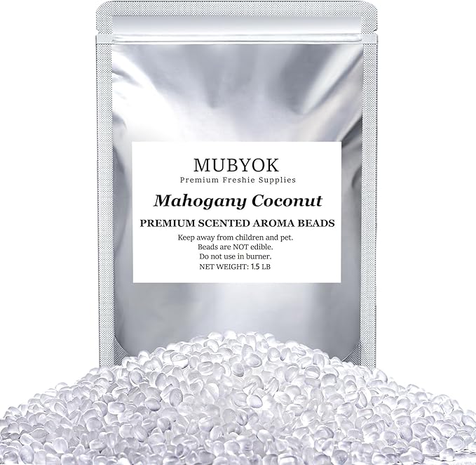 MUBYOK 1.5LB Mahogany Coconut Premium Scented Aroma Beads for Making Car Freshies Supplies PreScented Beads for Car Air Freshener Sachets Long-Lasing Scent