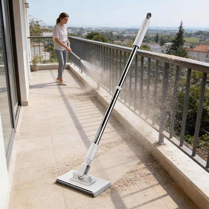 Small Dust Mop | 360-Degree Rotating Head Broom Tool - Flat Mop with 2 Reusable Pads | for Kitchen Home Tile Laminate Apartment Bathroom Corridor