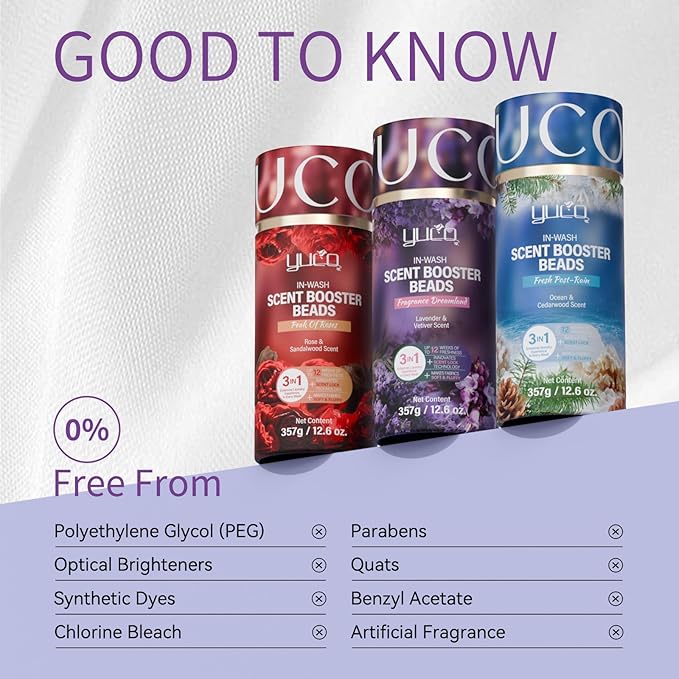 YUCO Scent Beads Laundry NaturalUltra-Concentrated Two-Color Laundry BeadsEffective Fabric DeodorizerSoftenStatic FreeMicrocapsule Technology Scent Lock Fresh Last 12Weeks(Rose Sandalwood12.6OZ)