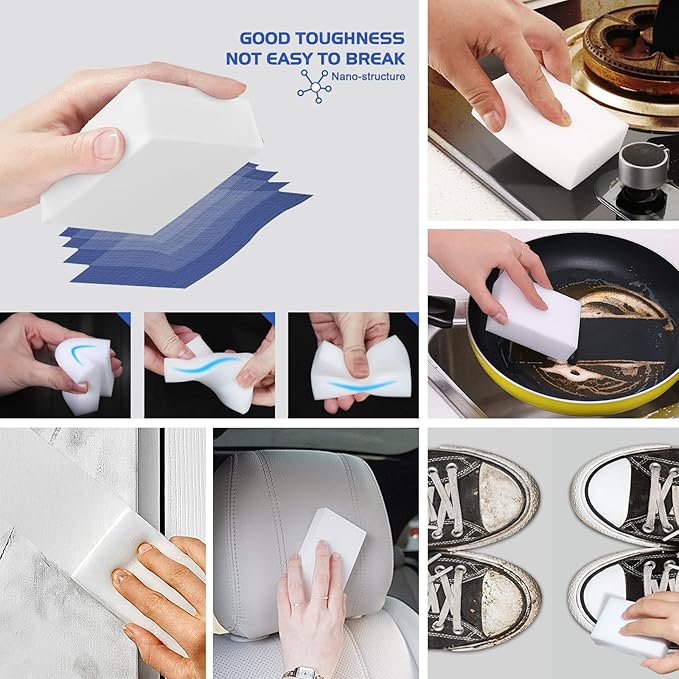 100 Pack Magic Sponge Eraser Premium Reusable Melamine Sponges Powerful Cleaning for Kitchen Bathroom Walls Shoes Electronics Household Cleaning Kitchen Dish Sponges. Durable &amp Not Easily R