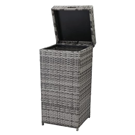 Henf 24-Gallon Outdoor Rattan Trash Can Wicker Waste Basket with Lid Corner Wastebasket Trash Bin w/Sturdy Metal Frame for Poolside Backyard Patio Kitchen