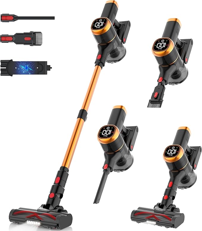 Tikom V500 Cordless Vacuum Cleaner for Home 40000Pa/450W Stick Vacuum with LED Touch Screen Charging Wall Dock Anti-Tangle Lightweight Handheld Vacuum for Pet Hair Hard Floor Carpet