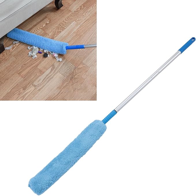 Extendable Long Handle Duster Bendable Head Dust Removal Multipurpose Soft Coral Fleece for Furniture Cracks Corner Adjustable Retractable Design Lightweight Aluminum Pole