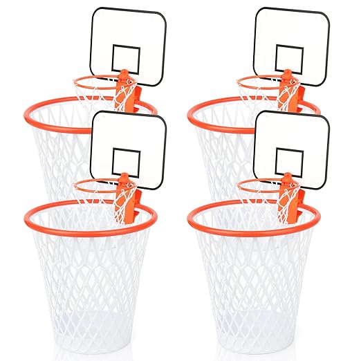 4pcs Trash Can with Basketball HoopMini Basketball Hoop Trash Can Set Wastebasket Includes Clip On Basketball HoopFun Basketball GiftIndoor Basketball Hoop for Office Classroom Party Gym