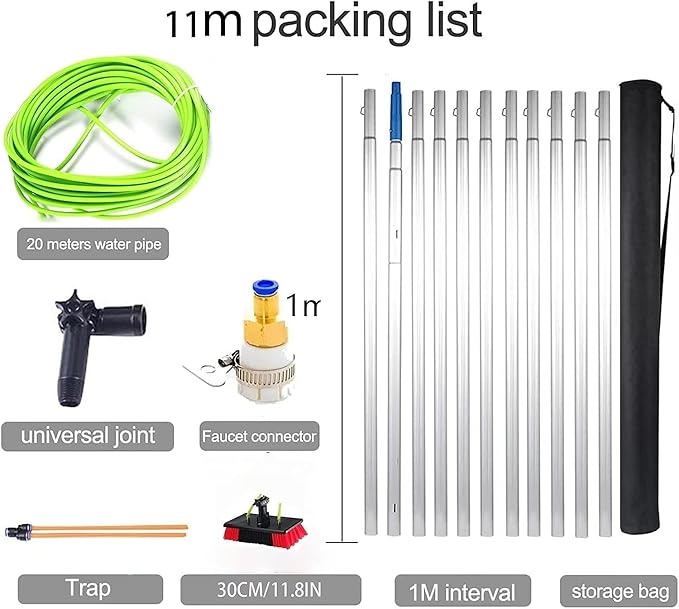Cleaning Photovoltaic and Solar PanelsWindow Clean Glass Wall Cleaning 5-12m Washing Set Equipment Extension Pole Cleaning for Trucks Windows 11m Rod 30cm Brush Head