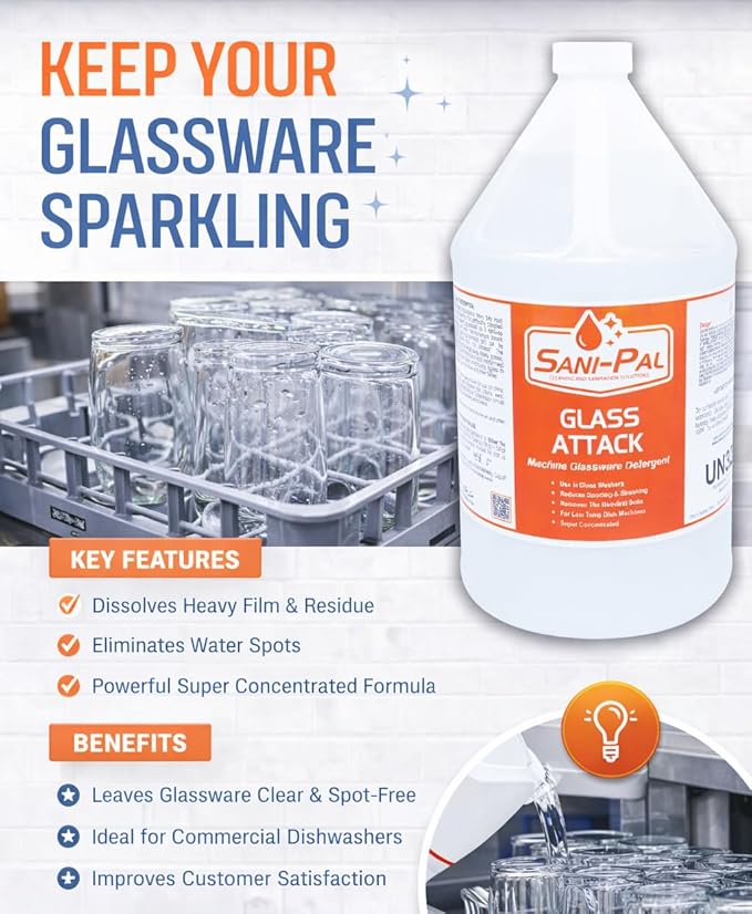 Glass Attack highly concentrated high-alkaline heavy duty liquid detergent for machine warewashing 128 fl oz Lemon Scent