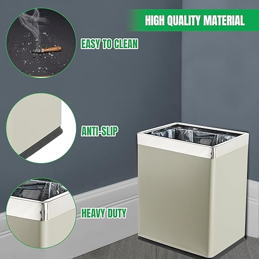 'Invisi-Overlap' Open Top Metal Trash Can Small Office Wastebasket Modern Home Décor Rectangle Shape (Light Gray)