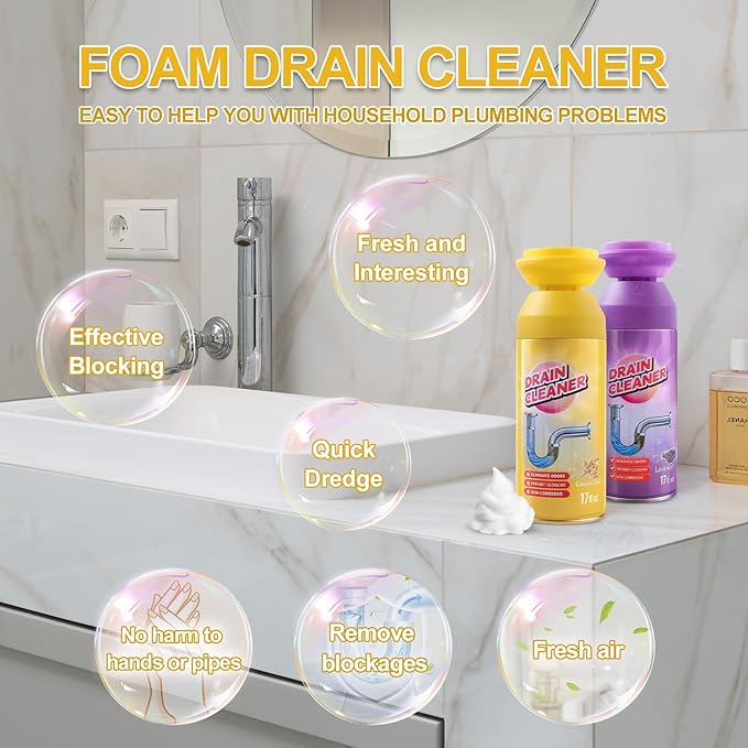 Drain Cleaner Foam Foaming Drain Cleaner Floral Sink Cleaner and Deodorizer for Kitchen Sinks Shower Drains Tubs. 2pcs Floral