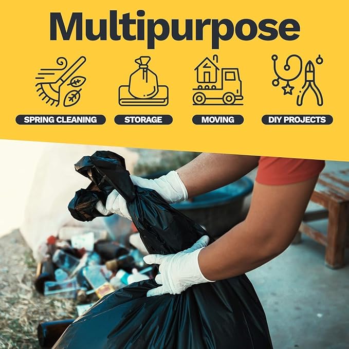 ToughBag 55 Gallon Trash Bags Heavy Duty (100 Count) - 50-60 Gallon Black Garbage Bags Large Trash Bags - 38 x 58 - Made in USA