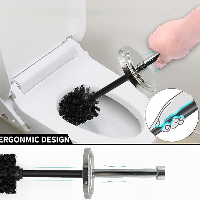 Silver Chrome Toilet Bowl Brush with Holder with Removable Plastic Liner Durable Bathroom Cleaning Tool Bathroom Cleaner Brush for Efficient Cleaning and Hygiene