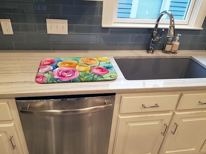 Caroline's Treasures DAC1603DDM Ranunculus in Watercolor Dish Drying Mat Absorbent Dish Drying Mat Pad for Kitchen Counter Dish Drainer Mat for Countertop 14 x 21 Multicolor
