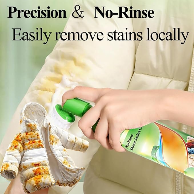 No-Rinse Down Jacket Cleaner with BrushDry Foam Cleaner for ClothesWash-Free Dry Foam Spray Stain Remover for Coats Puffer Jackets Outdoor Ski &amp Travel (1 M)
