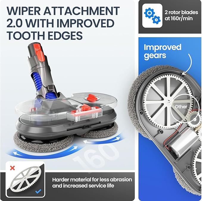 Mop Attachment Compatible With Dyson V12 Vacuum Cleaners Electric Floor Cleaner With Removable Water Tank 6 Washable Pads + 1 Refill Container (V12)