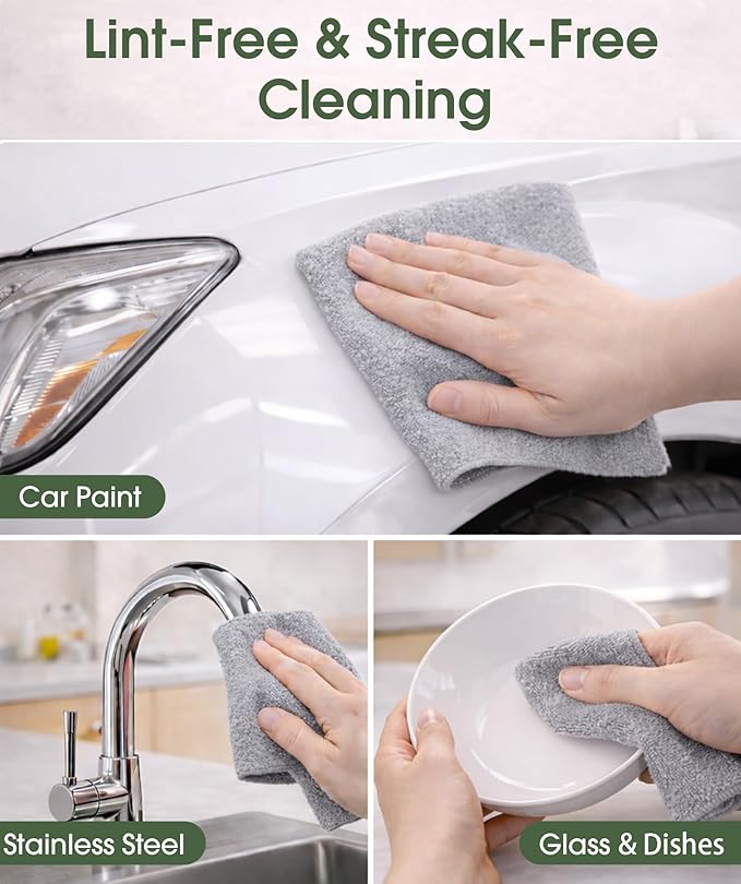 Microfiber Cleaning Cloth Roll - 100 Pack Tear Away Microfiber Paper Towels Reusable Washable Scratch-Free Kitchen Towels for Car Home Kitchen Glass Dishes(Cloud Gray)