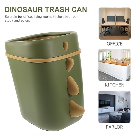Cartoon Dinosaur Trash Can Large Capacity Green Wear-Resistant Wastebasket for Room and Home Office Storage