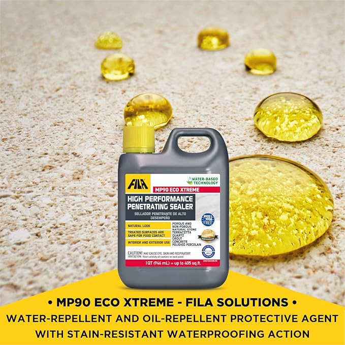 FILA Natural Stone Sealer MP90 ECO Xtreme Natural Look Sealer and Stain Protector Ideal for All Natural Stone Polished Porcelain Tile and Grout Eco-Friendly Water Based 1 QT