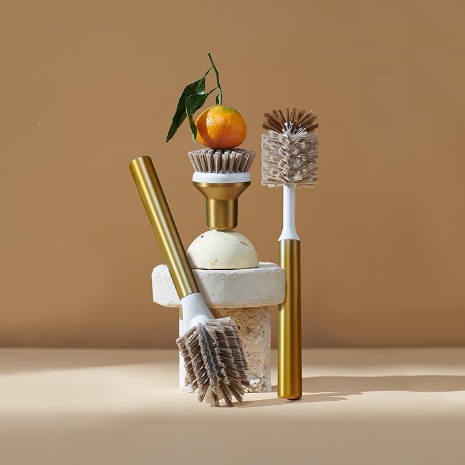 Ionic Brush Set Magnetized to Stand Upright Stainless Steel with Replaceable Heads Brass/Gold