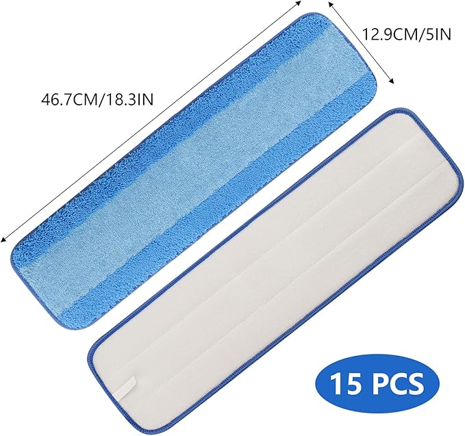 15 PCS 18 Inch Microfiber Cleaning Pads for Bona Mop Reusable Mop Pad Refills Replacement Microfiber Mop Pads Machine Washes