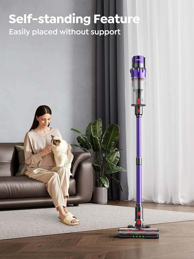 Cordless Vacuum Cleaner 600W 50KPA 65 Mins Runtime Vacuum Cleaners for Home Stick Vacuum with Self-Standing Wall Mount Charging and Intelligent Auto Mode Handheld Vacuum for Pet Hair/Carpet/Floor