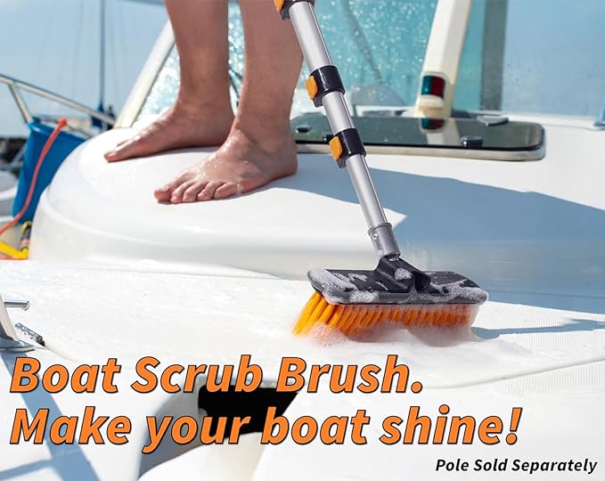 Medium Bristle Deck Scrub Brush - Composite Deck Brush Head &amp Vinyl Siding Brush // Boat Scrub Brush Roof Brush for Extension Pole // Exterior Patio &amp Deck Cleaning Brush (Pole Sold Separate