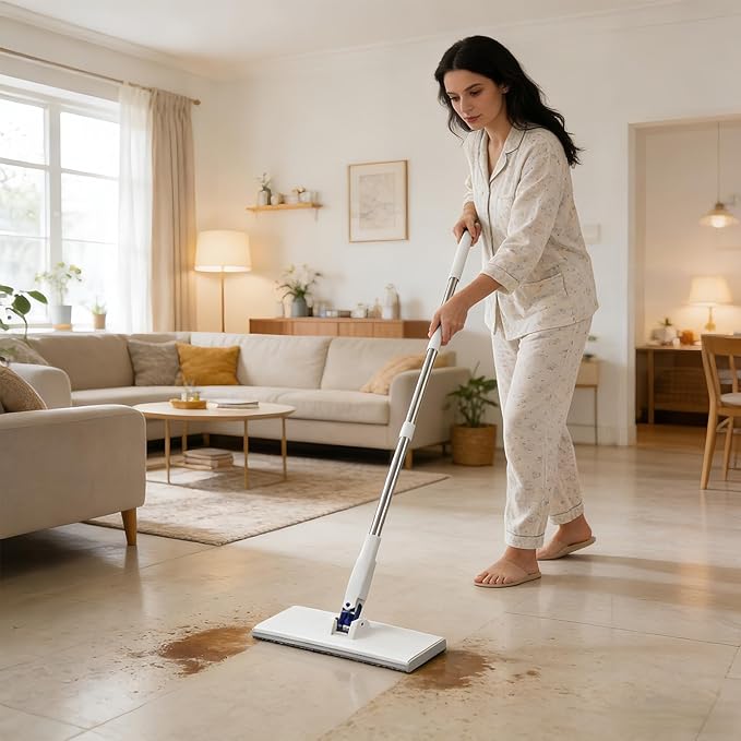 Cloth Clip Mop -125cm Scrubber Cleaning Tools Reusable Household Cleaning Tool | Scrubber Mop with 4 Cloths Multi Cleanings Mops for Tile Glass Pet Hair Home Apartment Kitchen Bedroom Car