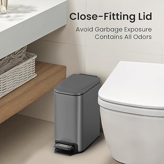 Cesun Small Bathroom Trash Can with Lid Soft Close Step Pedal 6 Liter / 1.6 Gallon Stainless Steel Garbage Can with Removable Inner Bucket Anti-Fingerprint Finish (Gray)