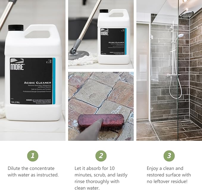 MORE Grout Cleaner for Tile Floors - Acidic Grout Cleaning Solution - Removes Cement-Based Grout Haze Efflorescence and Mineral Deposits - Gallon 128oz