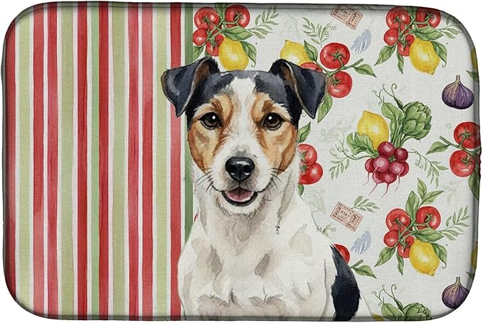 Caroline's Treasures Parson Russell Terrier Vegetables Dish Drying Mat Absorbent Dish Drying Mat Pad for Kitchen Counter Dish Drainer Mat for Countertop 14 x 21 Multicolor