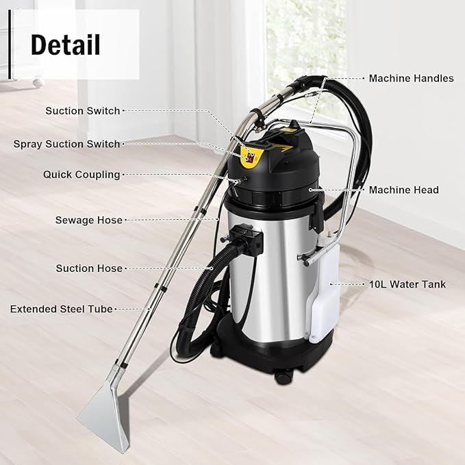40L/11Gal Commercial Carpet Cleaner MachineMultifunctional Carpet ExtractorCommercial Carpet Cleaning Machine w/Powerful Vacuum SuctionIPX4 waterproof grade(Shipped in 2 Parcel)
