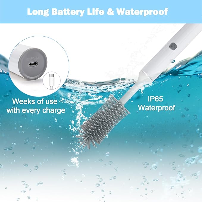 Electric Baby Bottle Brush Set with Rechargeable Electric Bottle Brush Cleaner and Replaceable Silicone Bottle Brushes and Straw Brush Cleaner Waterproof Multi-Purpose Cleaning Brush (White)
