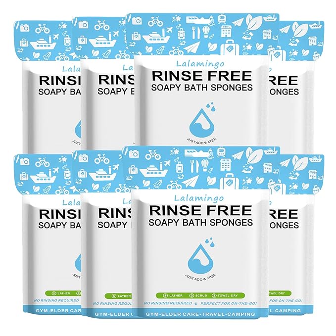 8 Pack Disposable Rinse Free Bath Sponges No Rinse Bathing Wipes for Adults Soap Infused Dry Shower Wipes for Elderly Bedridden Camping Post Surgery(200PCS)