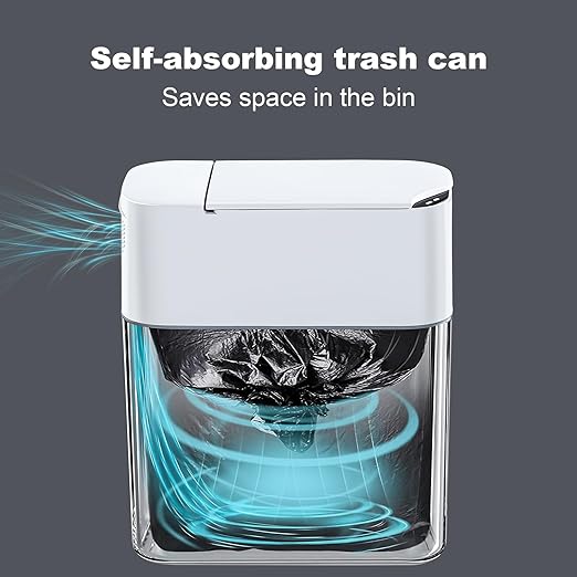 MOPUP Bathroom Trash Can Automatic Bagging Garbage Can 3.5 Gallon Slim Smart Small Plastic Trash Bin Narrow Motion Sensor Trash Can for Bedroom Office White