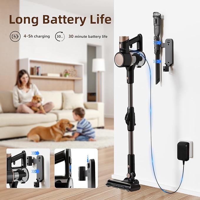 COWSAR Cordless Stick Vacuum Cleaner Bagless Lightweight Stick Vacuum for Carpet and Floor 8-in-1 Rechargeable Wireless Powerful Suction Vacuum Cleaner for Home Gray