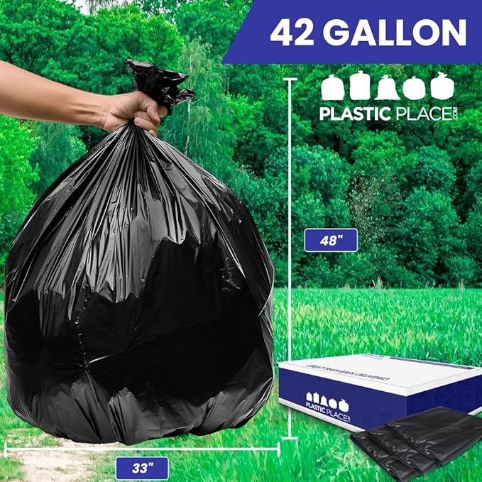 Plasticplace Contractor Trash 42 Gallon │ 3.0 Mil │ Black Heavy Duty Garbage Bag │ 33” x 48” (50 Count) (CON50)
