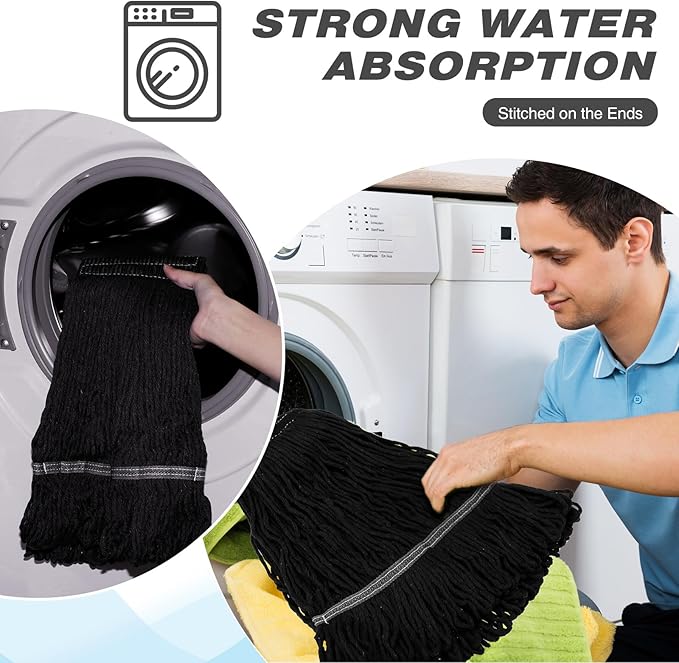 Nuogo 10 Pcs Commercial Mop Head Replacement Floor Cleaning Wet Heavy Duty Commercial Mop Refills General Cleaning(27.6 InchBlack)