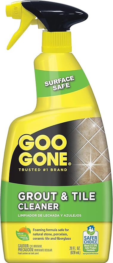 Unger Swivel Grout and Corner Scrub Brush Head &amp Goo Gone Grout &amp Tile Cleaner - 28 Ounce - Removes Tough Stains Dirt Caused by Mold Mildew Soap Scum and Hard Water Staining