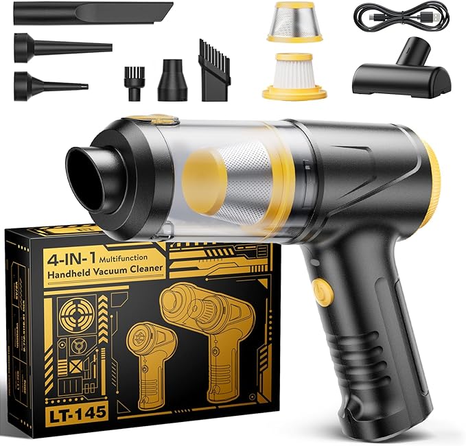 Handheld Vacuum Cleaner 21000Pa Suction with Brushless Motor 4-in-1 Portable Mini Car Vacuum with 2 Suction Modes Cordless Vacuum with LED Light Type-C Charge for Car Office Desk Keyboards