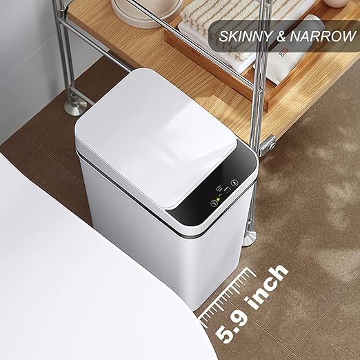 3 PACK - Bathroom Garbage Can with a Lid - 2.5 Gallon Automatic Trash Cans Touchless - Bedroom Office - Small Smart Trash Can - Plastic Narrow Auto Open - Motion Sensor Trash can Bathroom ( White )